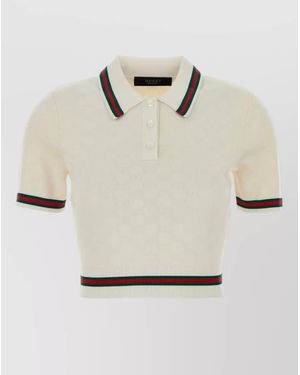 Gucci Gg Jersey Polo Shirt Contrast Trim - Natural