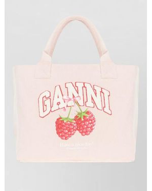 Ganni Canvas Tote Bag Graphic Print Handles - Pink