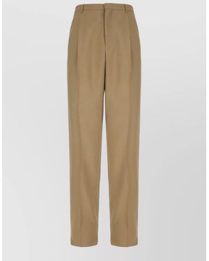 Saint Laurent Trousers Pleated Front Belt Loops Pockets - Natural