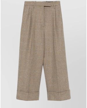 Thom Browne Wool High-Rise Wide-Leg Checked Pants - Natural