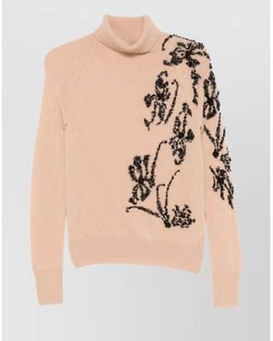 Ermanno Scervino Turtleneck Knitwear Embellished Design - Natural