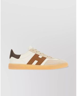 Hogan Leather Sneakers With Contrast Panels And Rubber Sole - Metallic