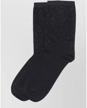 Gucci Mid Calf Embellished Socks Ribbed Cuffs - Black