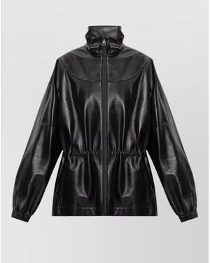 Givenchy Leather Track Jacket High Neck Drawstring - Black