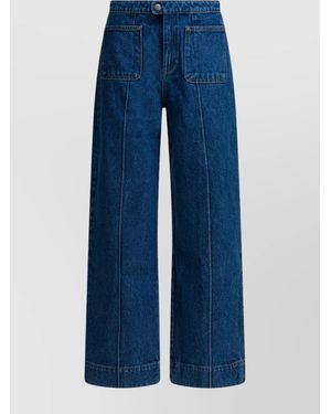Soeur Wide-Leg Denim Trousers Back Pockets - Blue