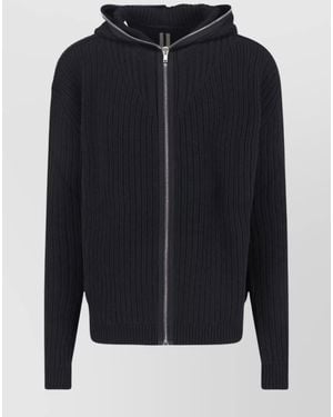 Rick Owens Wool Ribbed Hooded Zip Jumper - Blue