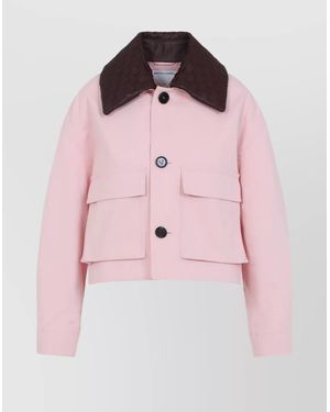 Bottega Veneta Leather Collar Boxy Fit Jacket - Pink