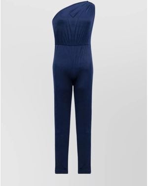 Atlein Velvet One-Shoulder Bodycon Catsuit - Blue