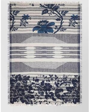 Pierre Louis Mascia Silk Scarf Floral Striped Geometric Weave - Grey