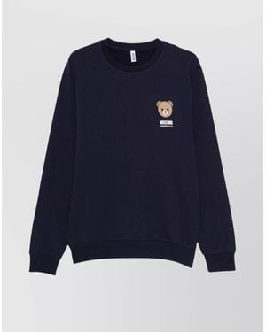 Moschino Embroidered Teddy Bear Crew Neck Sweater - Blue