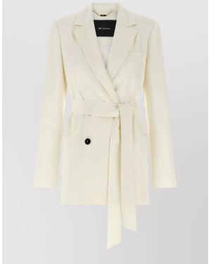 Kiton Silk Blazer Belted Waist Single Breasted - Natural