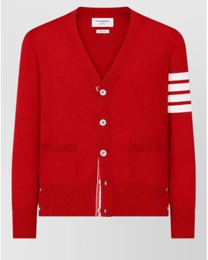 Thom Browne Fine Wool V-Neck Cardigan - Red