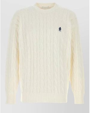 Prada Cable Knit Cotton Jumper Ribbed Trims - Natural