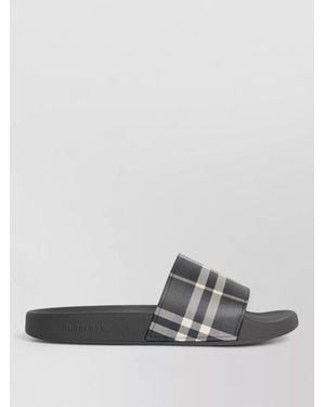 Burberry Check Pattern Polyurethane Slide Flat Sole - Grey