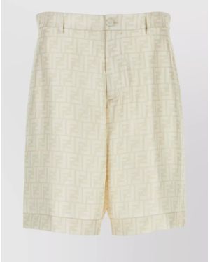 Fendi Embroidered Silk Bermuda Shorts - Natural