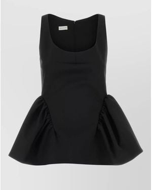 Dries Van Noten Stretch Gabardine Peplum Top Scoop Neckline - Black