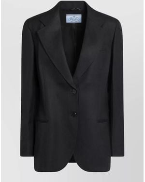 Prada Single Breasted Jacket Notch Lapel Pockets - Black