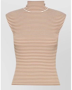 Max Mara Ribbed Striped Sleeveless Turtleneck Top - Natural