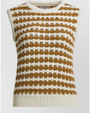 Ines De La Fressange Paris Crew Neck Sleeveless Striped Textured Knitwear Top - Multicolour