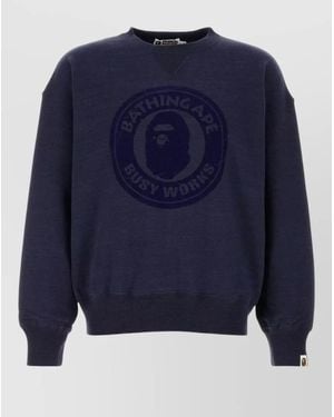 A Bathing Ape Cotton Oversize Sweatshirt Ribbed Cuffs Hem - Blue