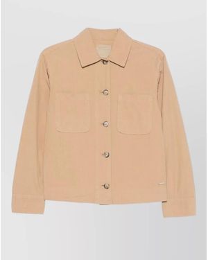 Woolrich Cotton Overshirt Jacket Long Sleeves Collar - Natural
