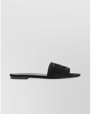 Dolce & Gabbana Crystal-Embellished Leather Slides - Black