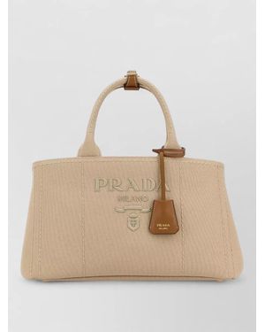 Prada Canvas Jardinière Large Shopping Tote Bag - Natural