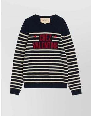 Valentino Garavani Striped Virgin Wool Crewneck Jumper - Blue