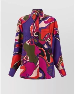 PUCCI Statement Silk Shirt Featuring Chest Pocket - Red
