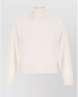 Vanisé Cropped Cashmere Jumper Turtleneck Long Sleeves - White