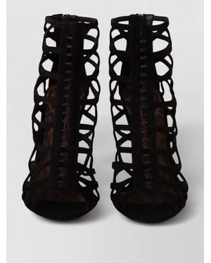 Dolce & Gabbana Suede Stiletto Heel Bette Cage Sandals - Black