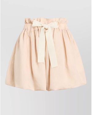 Patou Silk Nylon Striped Shorts Ruffled Hem - Natural