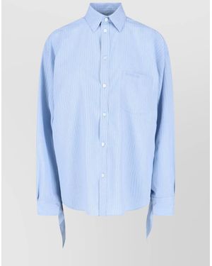 Balenciaga Striped Relaxed-Fit Knotted-Cuff Blouse - Blue