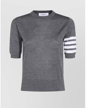 Thom Browne Virgin Wool Sheer-Sleeve Crewneck Sweater - Gray