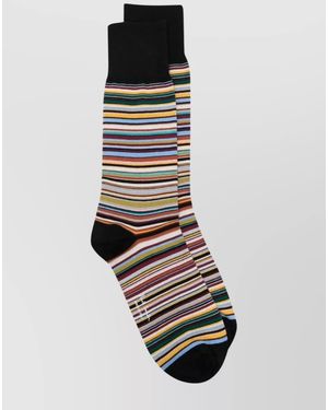 Paul Smith Striped Artist Pattern Ankle-Length Socks - White