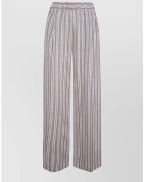 Semicouture Johnny Linen Trousers Elastic Waist Wide Leg - White