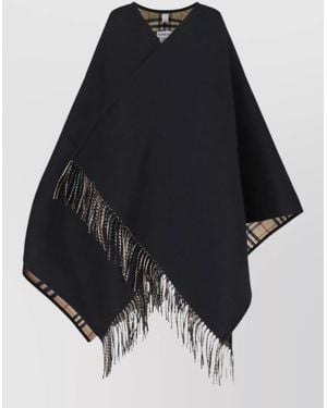 Burberry Plaid Pattern Scarf Fringe Detail Design - Black