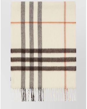 Burberry Checked Fringe Detail Rectangular Scarf - Natural