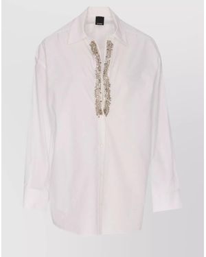 Pinko Crystal Embellished Long Sleeve Cotton Shirt - Pink
