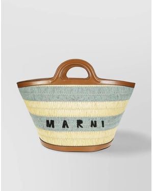 Marni Striped Pattern Tote Bag With Detachable Strap - Gray