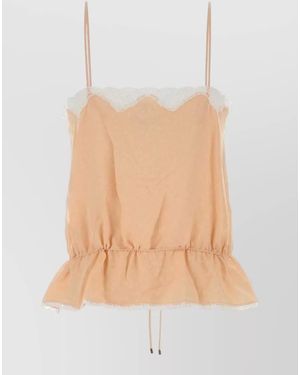 Chloé Silk Top Peplum Hem Spaghetti Straps Lace - White