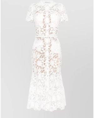 Self-Portrait Lace Midi Dress Floral Pattern Belt - White