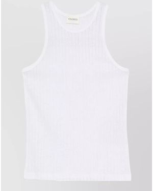 Closed Pointelle Knit Racerback Tank Top - White