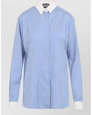 Tom Ford Striped Silk Long-Sleeve Shirt - Blue