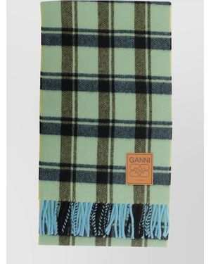Ganni Checked Virgin Wool Scarf - Green