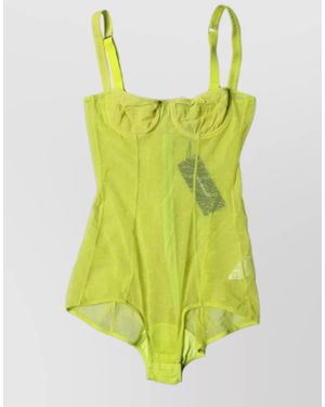 Dolce & Gabbana Sheer Mesh Sweetheart Neck Sleeveless Bodysuit - Green