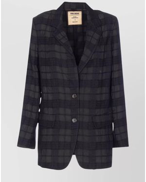 Uma Wang Virgin Wool V Neck Long Sleeve Blazer - Blue