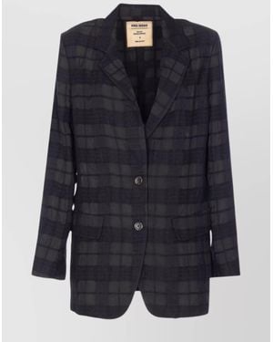 Uma Wang Virgin Wool V-Neck Blazer - Blue