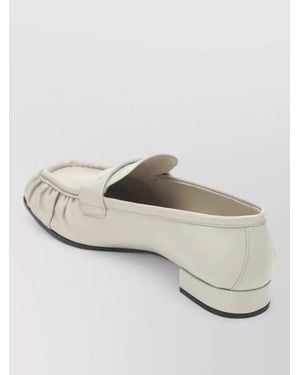 Prada Loafers Low Block Heel Ruched Detailing - Natural