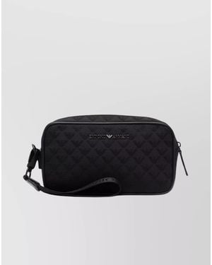 Emporio Armani Monogram Pattern Wrist Strap Clutch Bag - Black